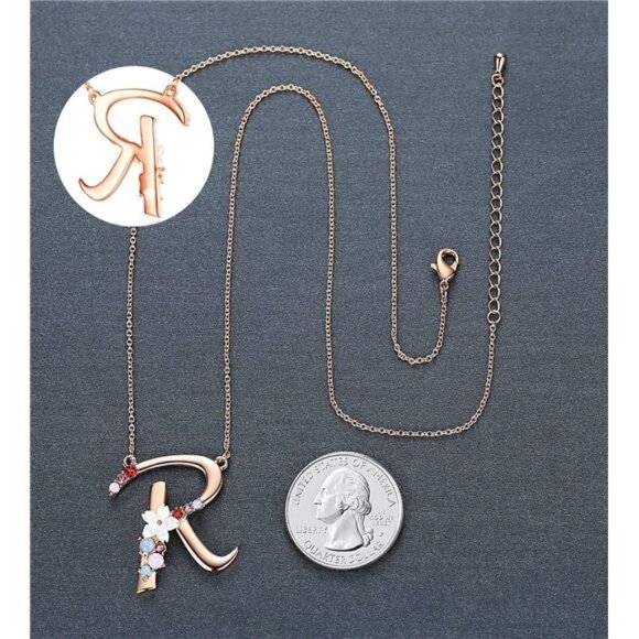 Flower Initial Necklace Personalized Name Jewelry Pearl Pendant Crystal Gifts - Picture 4 of 7